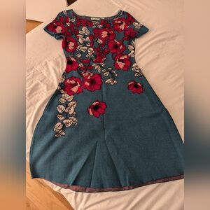 Maeve Red and Blue A-Line Midi Dress for Weddings